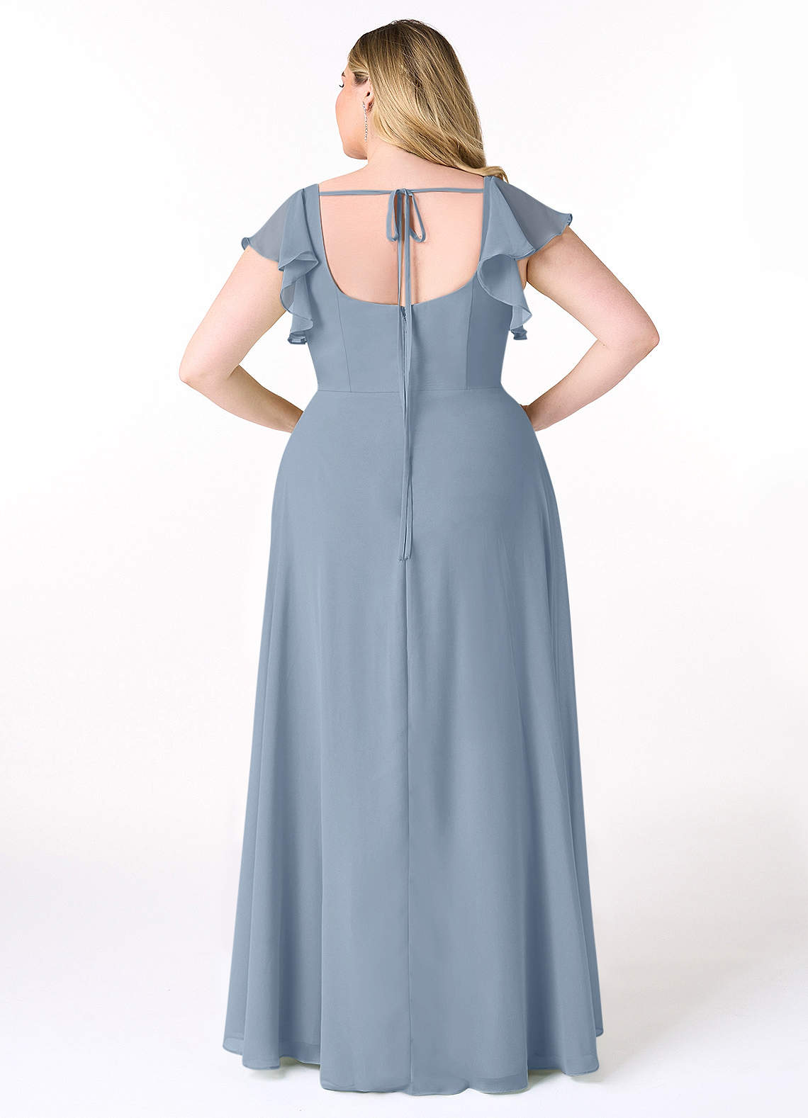 Azazie Bondi Bridesmaid Dresses Dusty Blue A-Line Ruffled Chiffon Dress image7