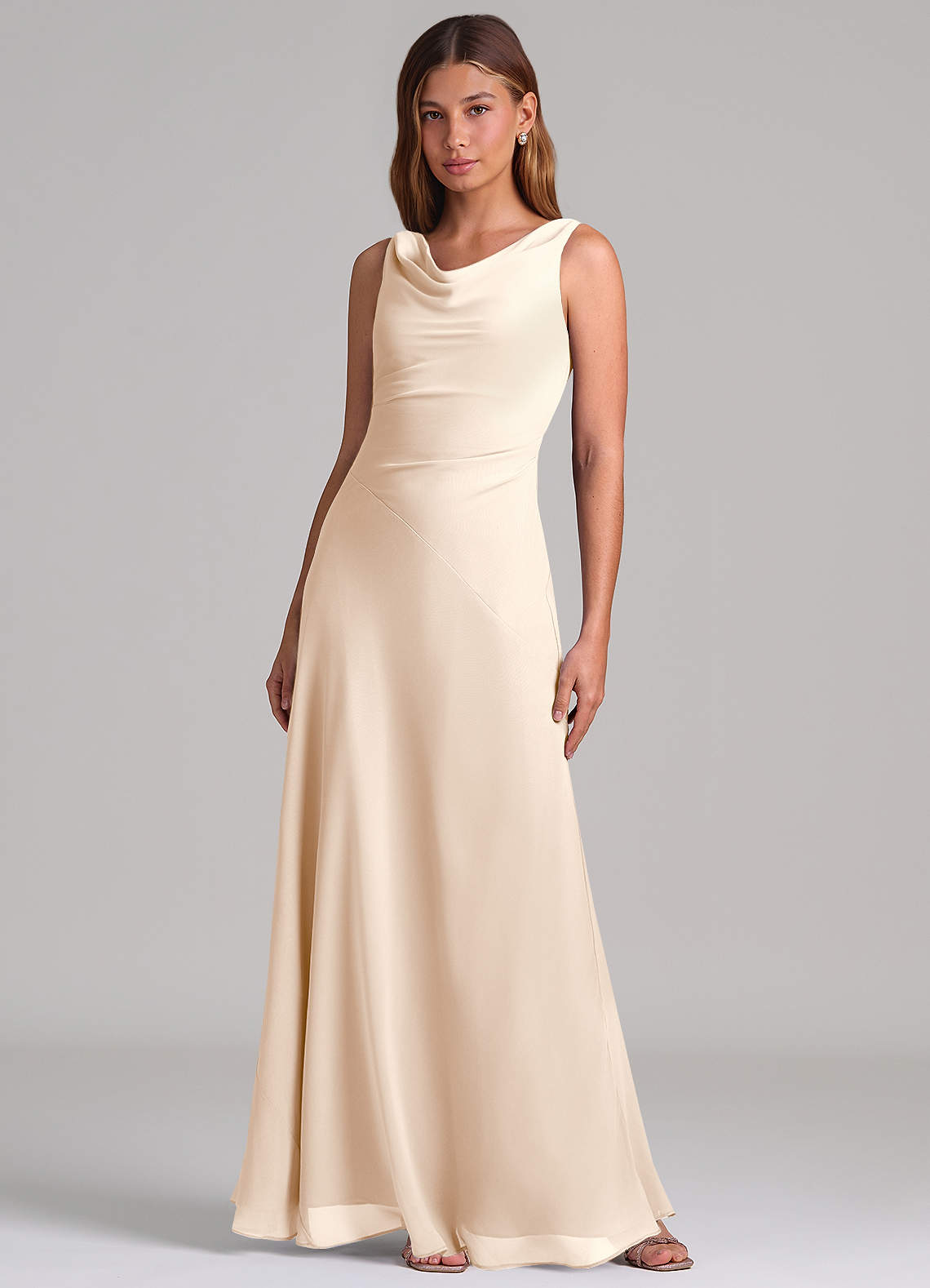 Azazie Nerine Brudtärnklänningar Klä av A-Linje i Chiffong Plisserad Vit Alabaster image2