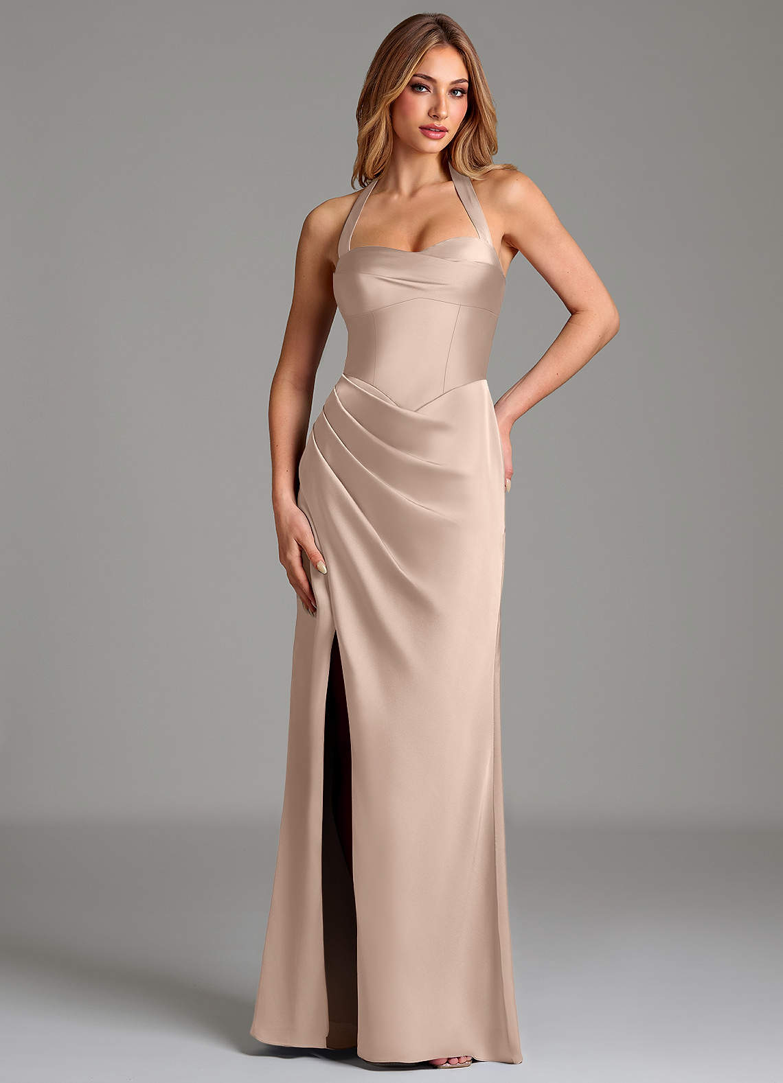 english rose bridesmaid dresses Azazie Mermaid Sweetheart Floor-Length Stretch Satin Shoulder Sleeves Back PRE-FALL-SEASON As Is Corset Tiered Color:Smoke Green