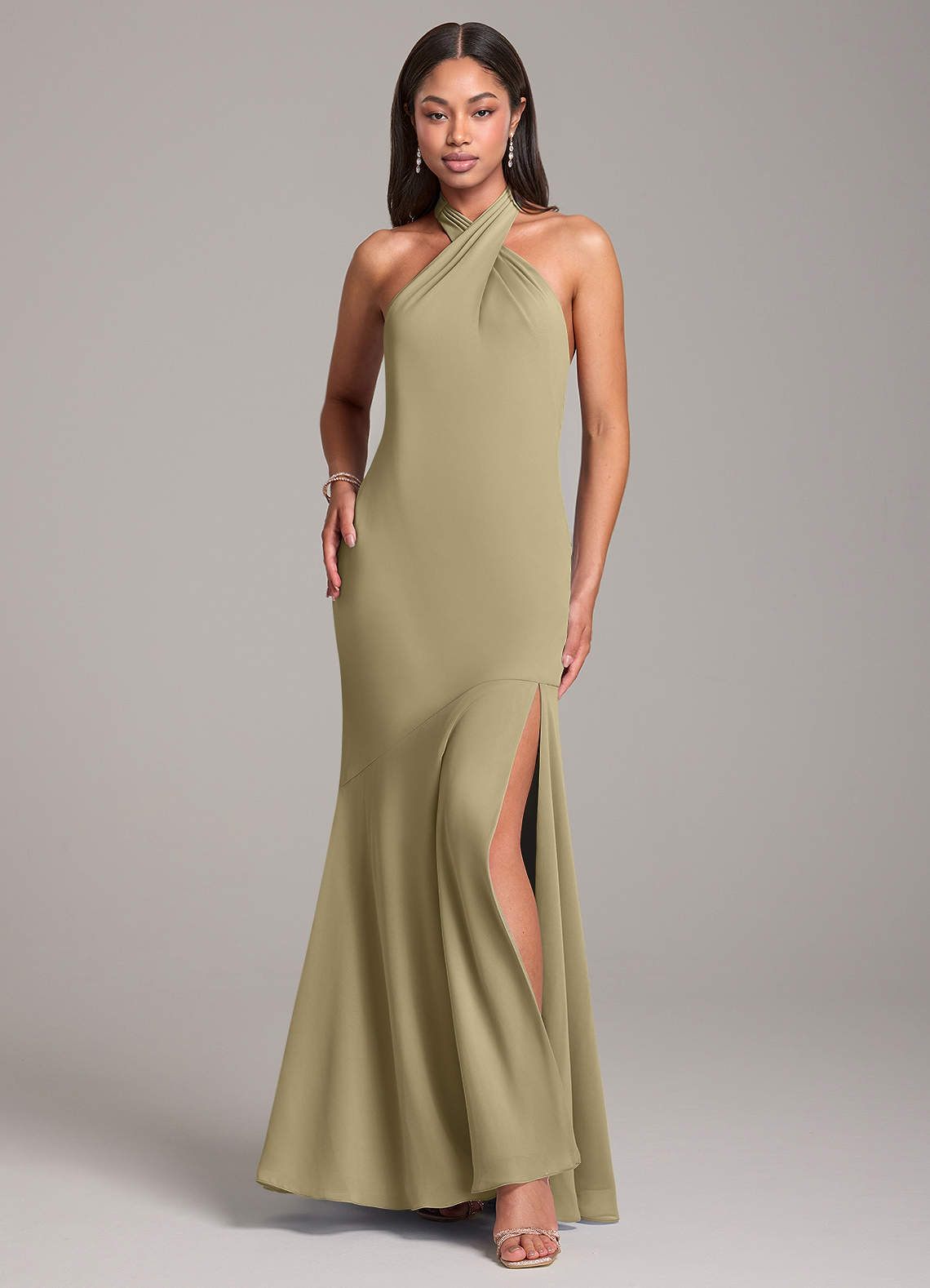 Azazie Lorena Bridesmaid Dresses Moss Green Mermaid Pleated Chiffon Dress image1