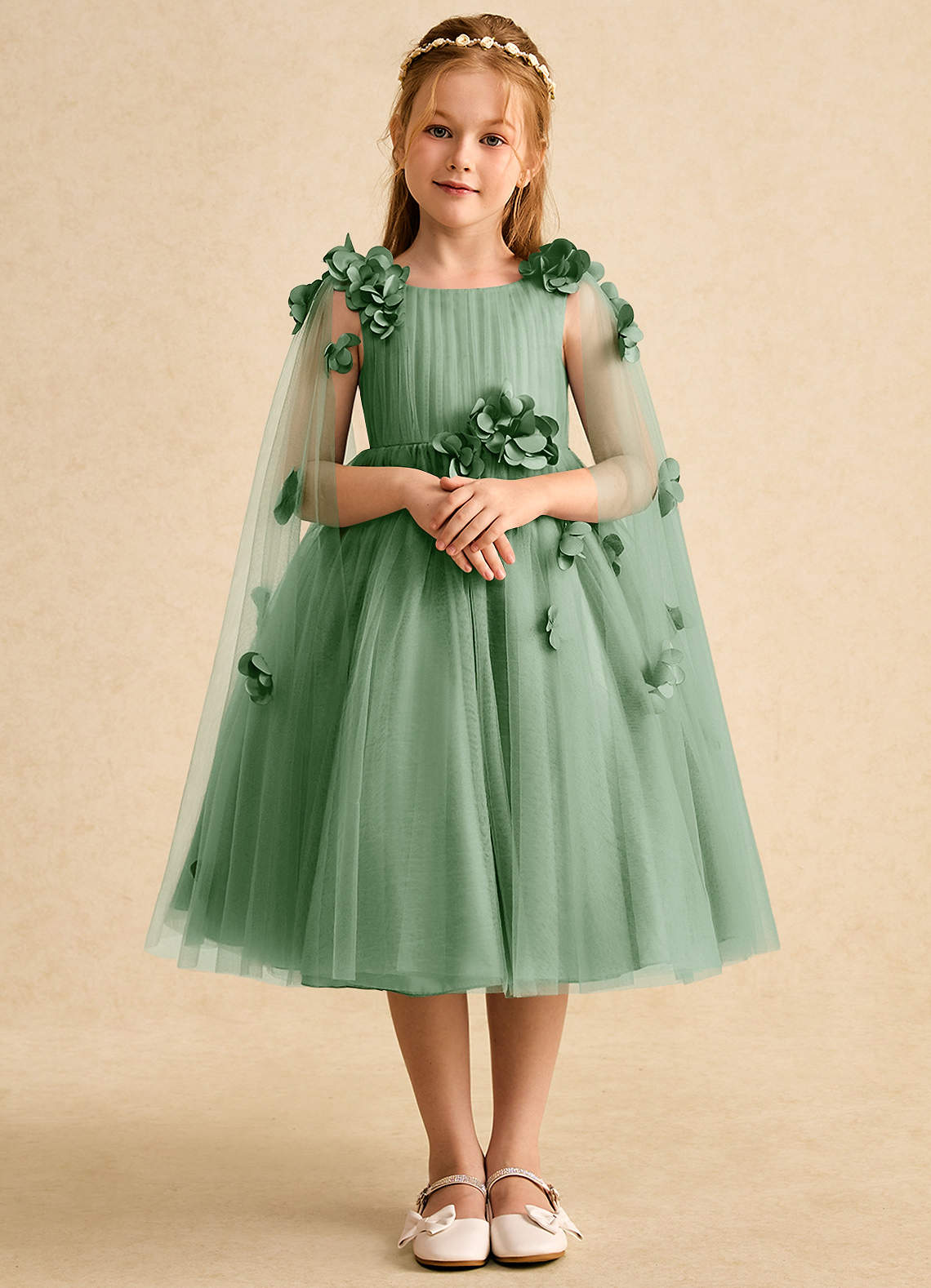 Azazie Staria Flower Girl Dresses Matcha Ball-Gown Ruched Tulle Dress image1