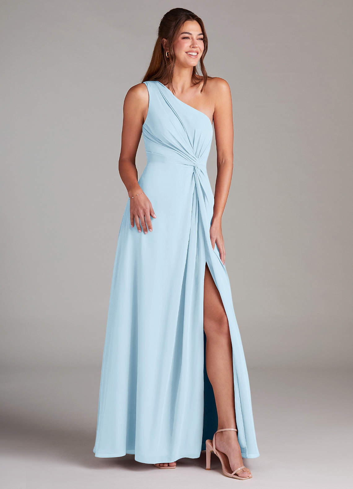 Azazie Brooke Bridesmaid Dresses Sky Blue A-Line One Shoulder Chiffon Dress image4