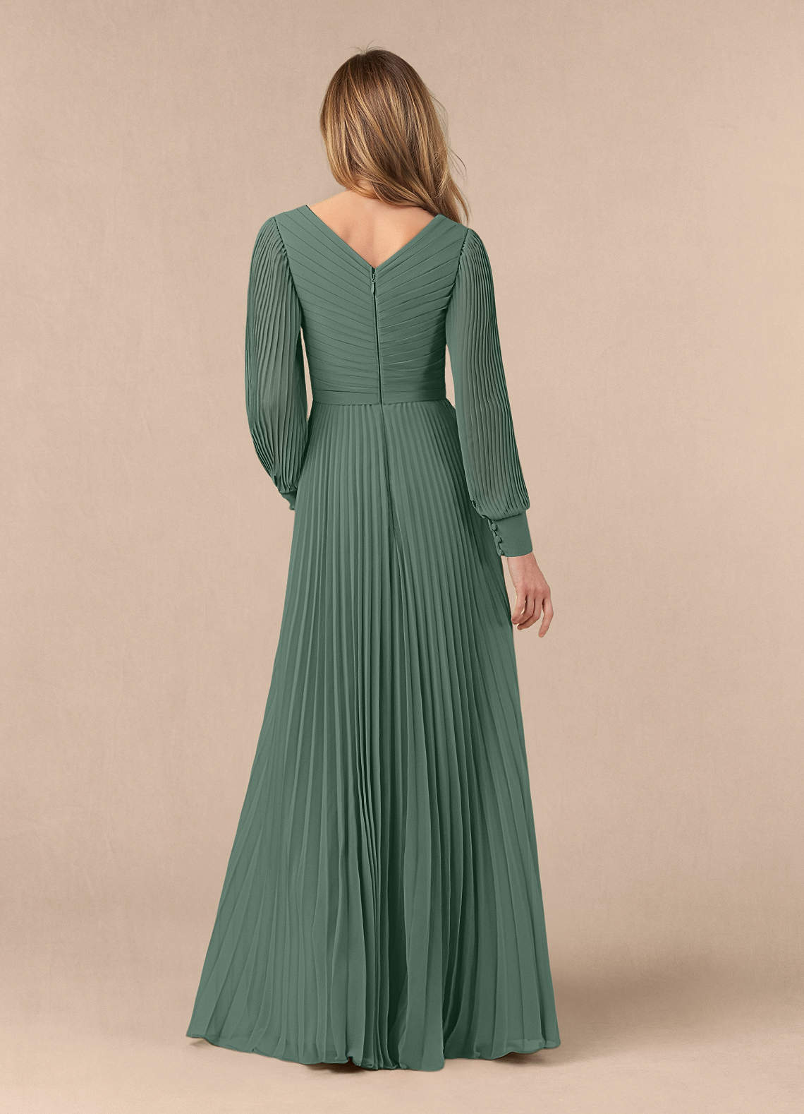 Azazie Zina Mother of the Bride Dresses Eucalyptus A-Line Pleated Chiffon Dress image3