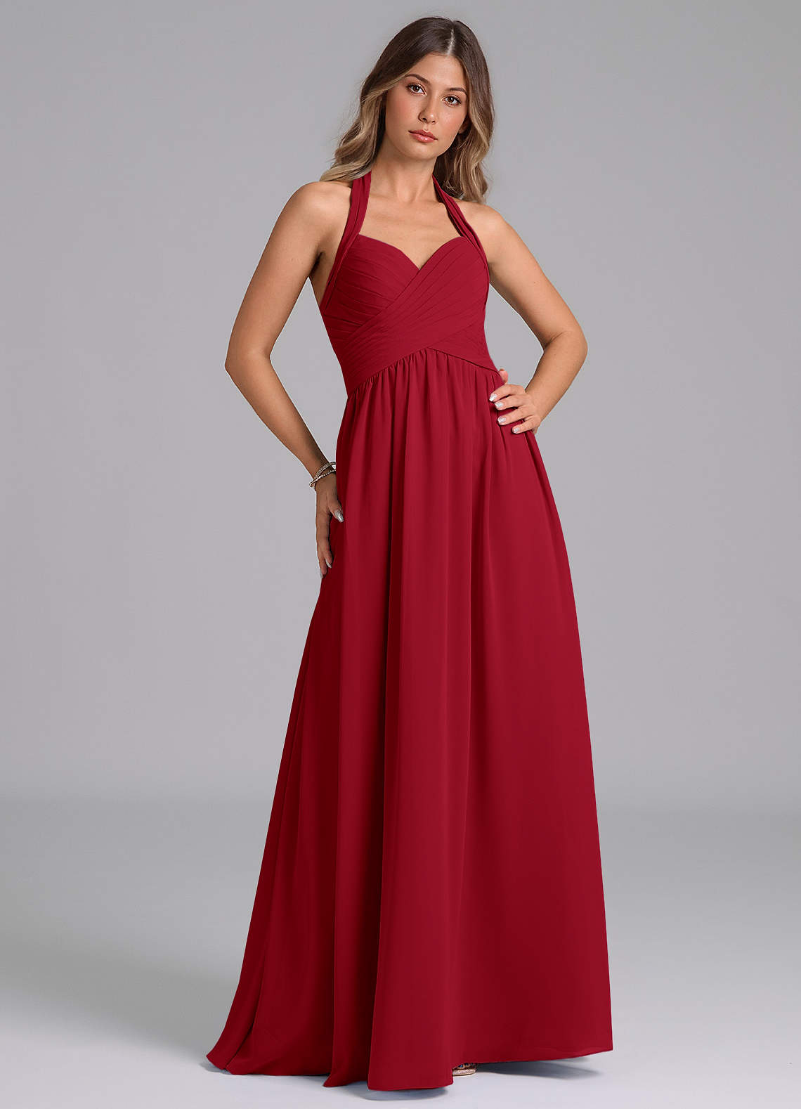 Azazie A-Line Halter Neck Floor-Length Chiffon Bridesmaid Dresses - Scarlet Azazie A-Line Halter Neck Floor-Length Chiffon Bridesmaid Dresses - Scarlet
