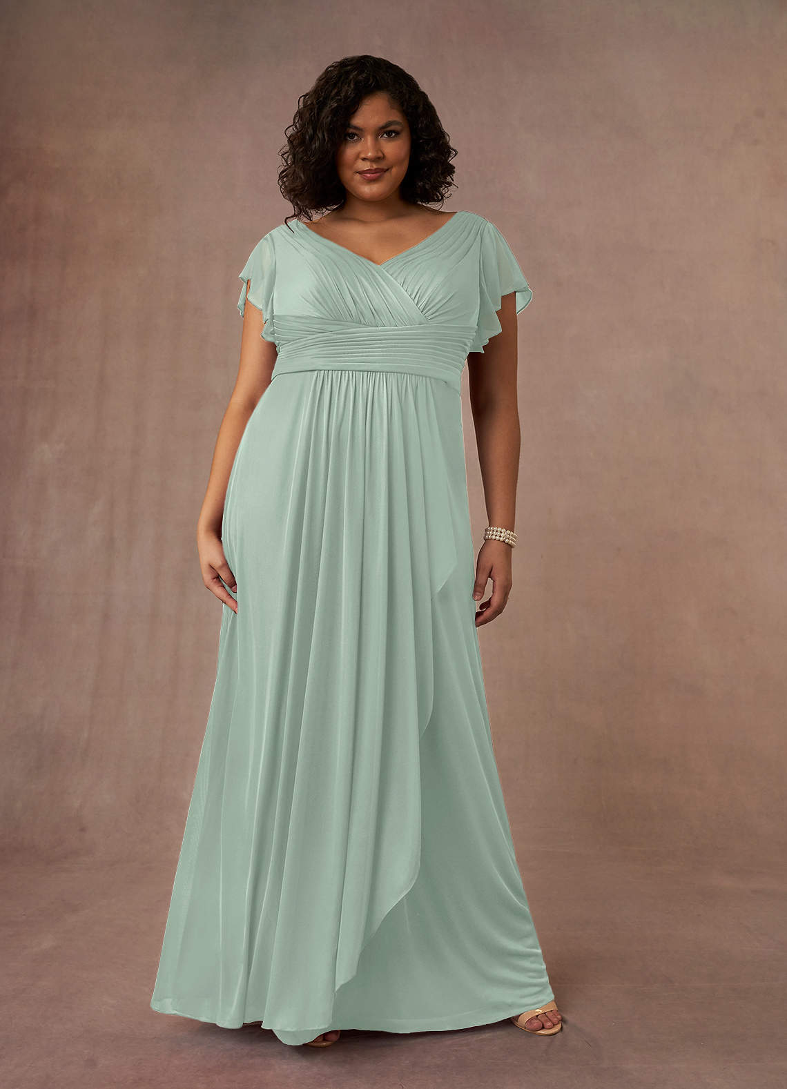 Azazie Reneya Mother of the Bride Dresses Agave A-Line Pleated Mesh Dress image1