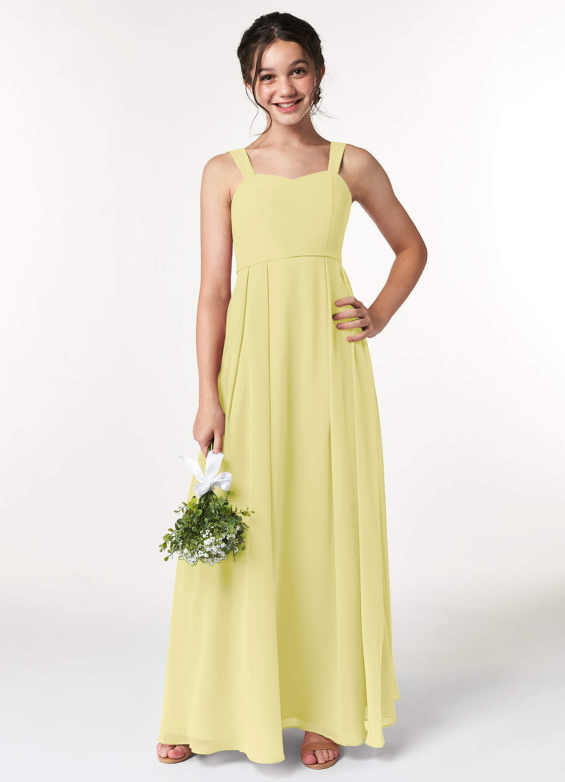 Azazie Simoan Junior Abito A-Line in Chiffon Scollo a Cuore Sorbetto Al Limone image1