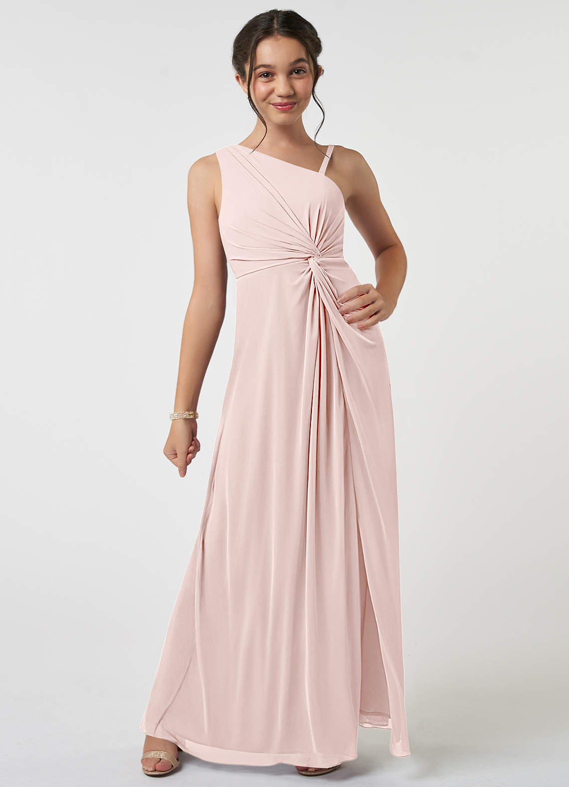 Azazie Brooke Junior Abito A-Line in Maglia Plissettato Rosa Rossore image1
