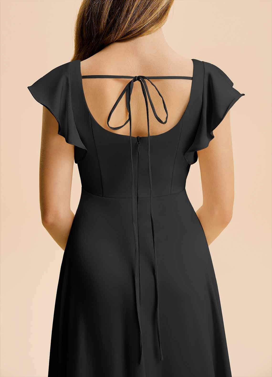 Azazie Bondi Junior A-Linie Seitliche Cut-Outs Stretch-Satin Kleid Schwarz image5