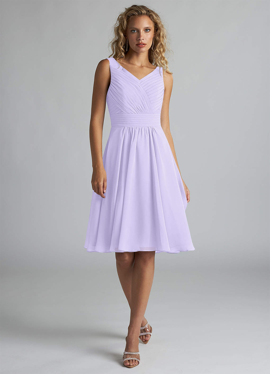 Azazie Grace Robes de demoiselle d'honneur Robe Trapèze en Mousseline de soie Plissée Lilas image1