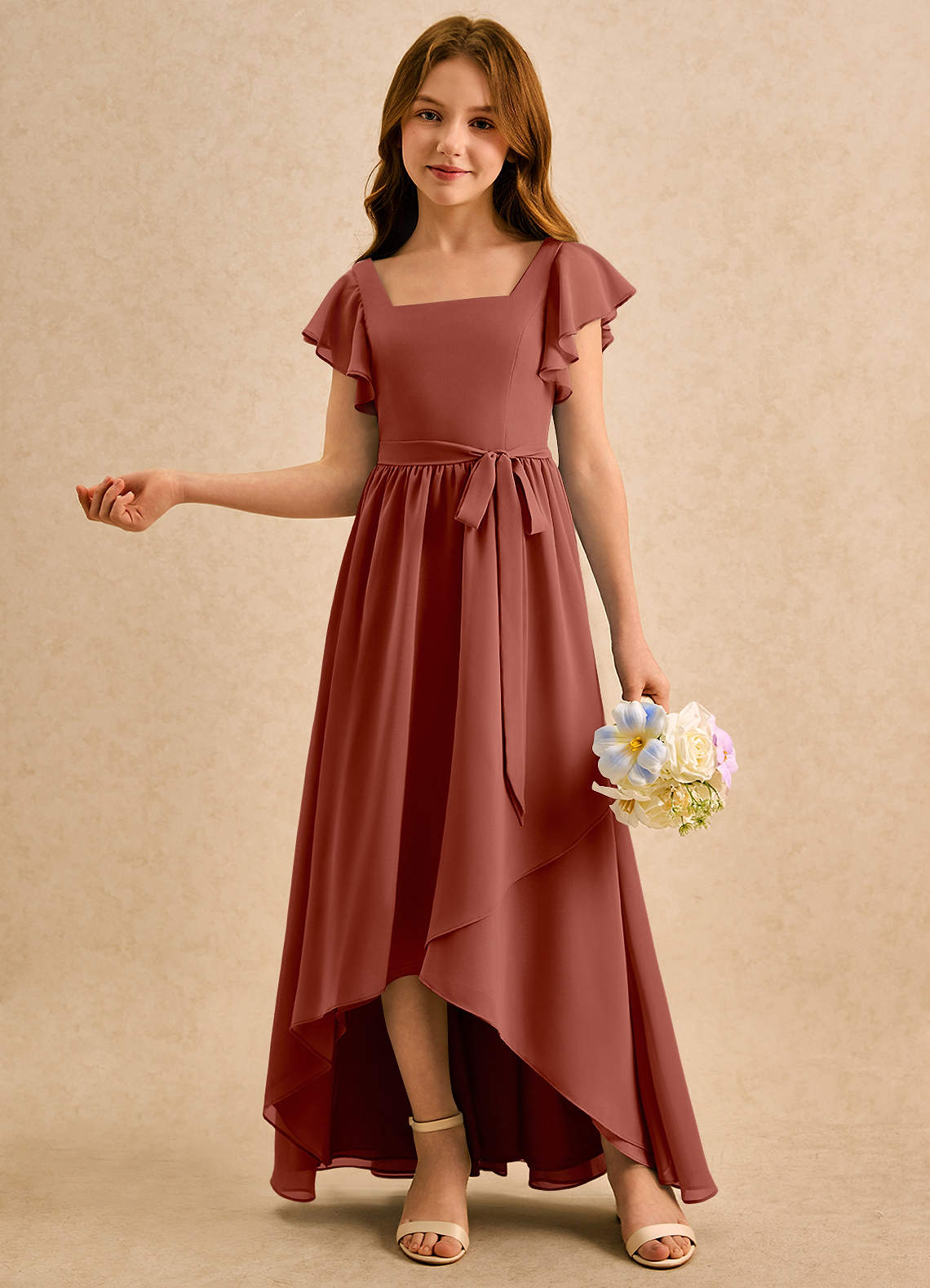 Azazie Milly Girls Formal Flower Girl Klänningar Klä A-Line i Chiffong Plisserad image3