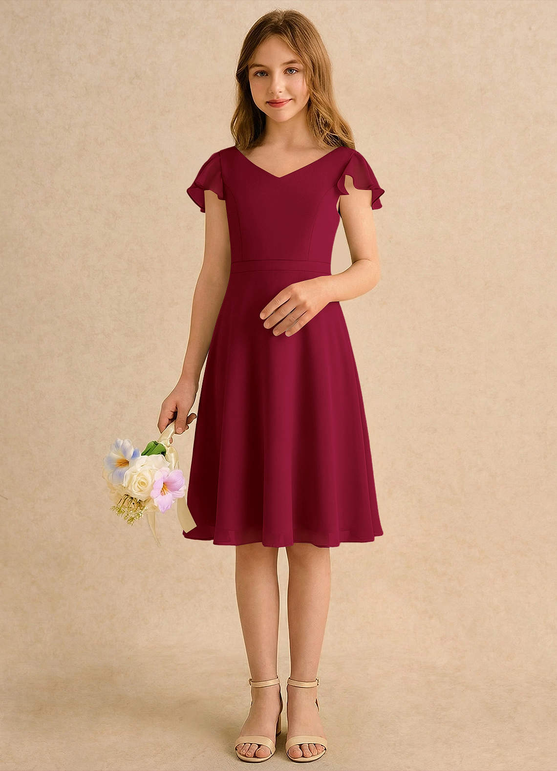 Azazie Narin Girls Formal Flower Girl Klänningar Klänning A-Line i Chiffong med ärmar image2