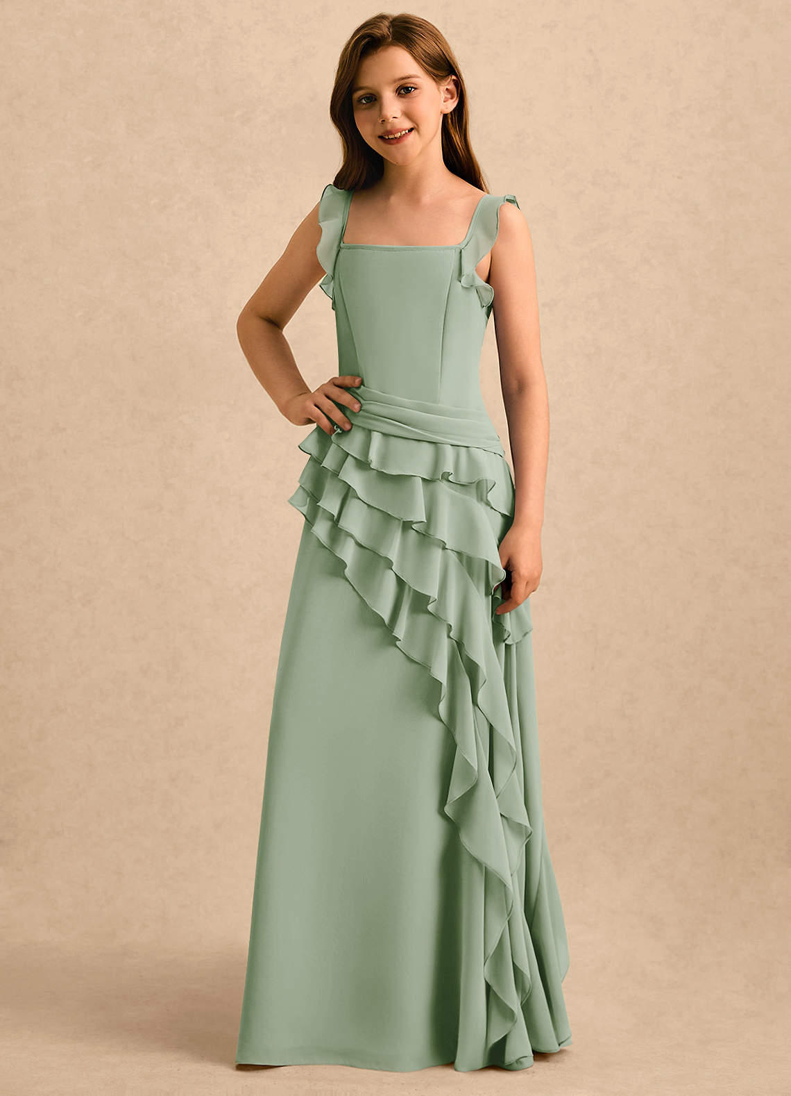 Azazie A-Line/Princess Straight Floor-Length Chiffon Girl Formal Dresses - Dusty Sage Azazie A-Line/Princess Straight Floor-Length Chiffon Girl Formal Dresses - Dusty Sage