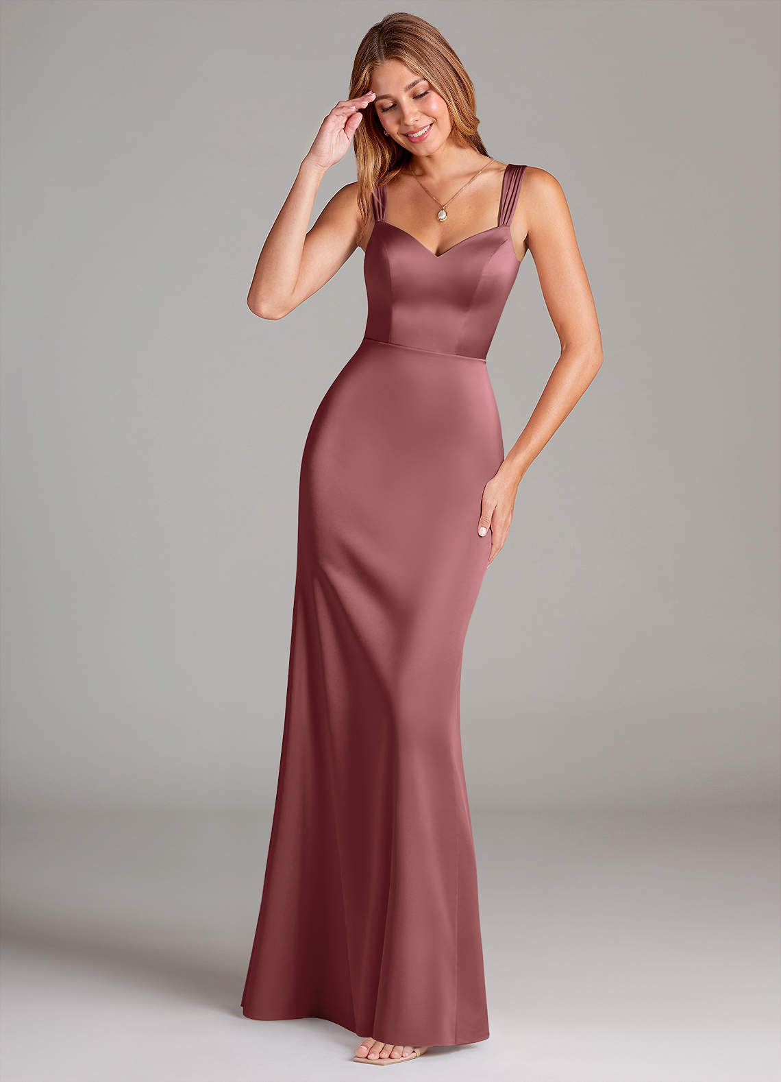 Azazie Denice Brautjungfernkleider A-Linie Plissee Stretch-Satin Kleid Amethyst image1