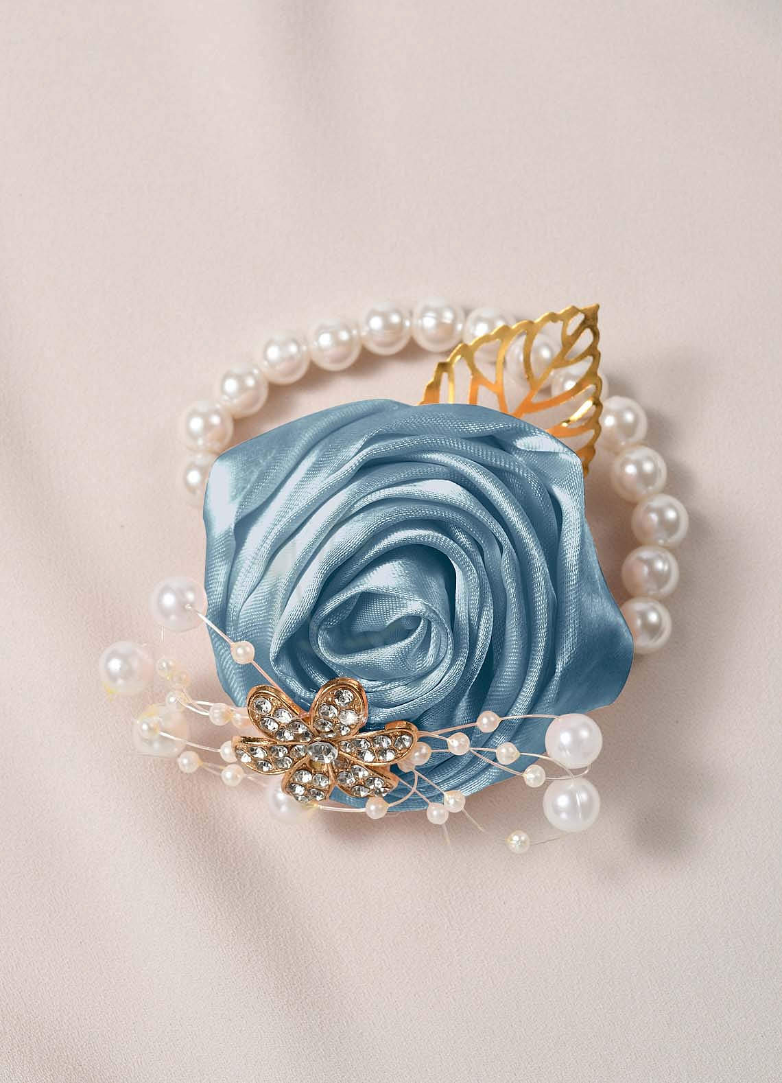front Matching Color Bridesmaids Wrist Corsage with Pearl Bracelet