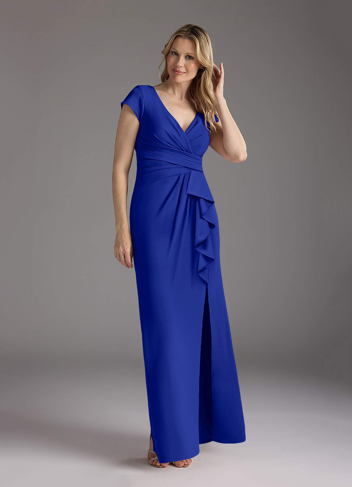 Azazie Tana Mother of the Bride Dresses Royal Blue Mermaid V-Neck Pleated Stretch Crepe Dress image1