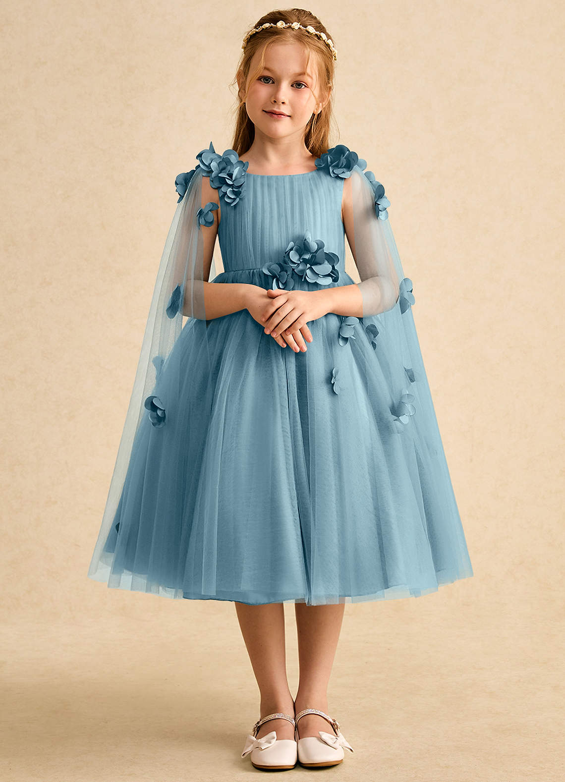 Azazie Staria Blumenmädchenkleider Ballkleid Gestreift Tüll Kleid Stimmungsvolles Blau image1