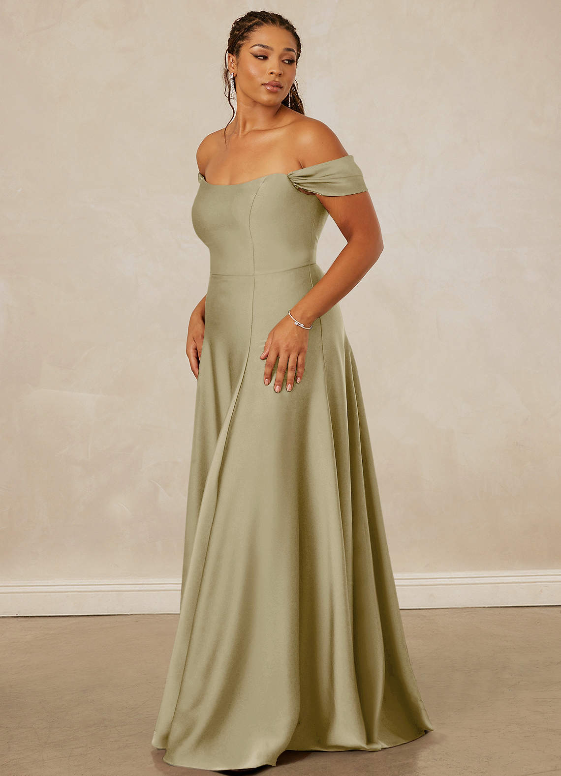 Christian Siriano Bridal for Azazie 1002 Bridesmaid Dresses Moss Green A-Line Off the Shoulder Stretch Satin Convertible Dress image11