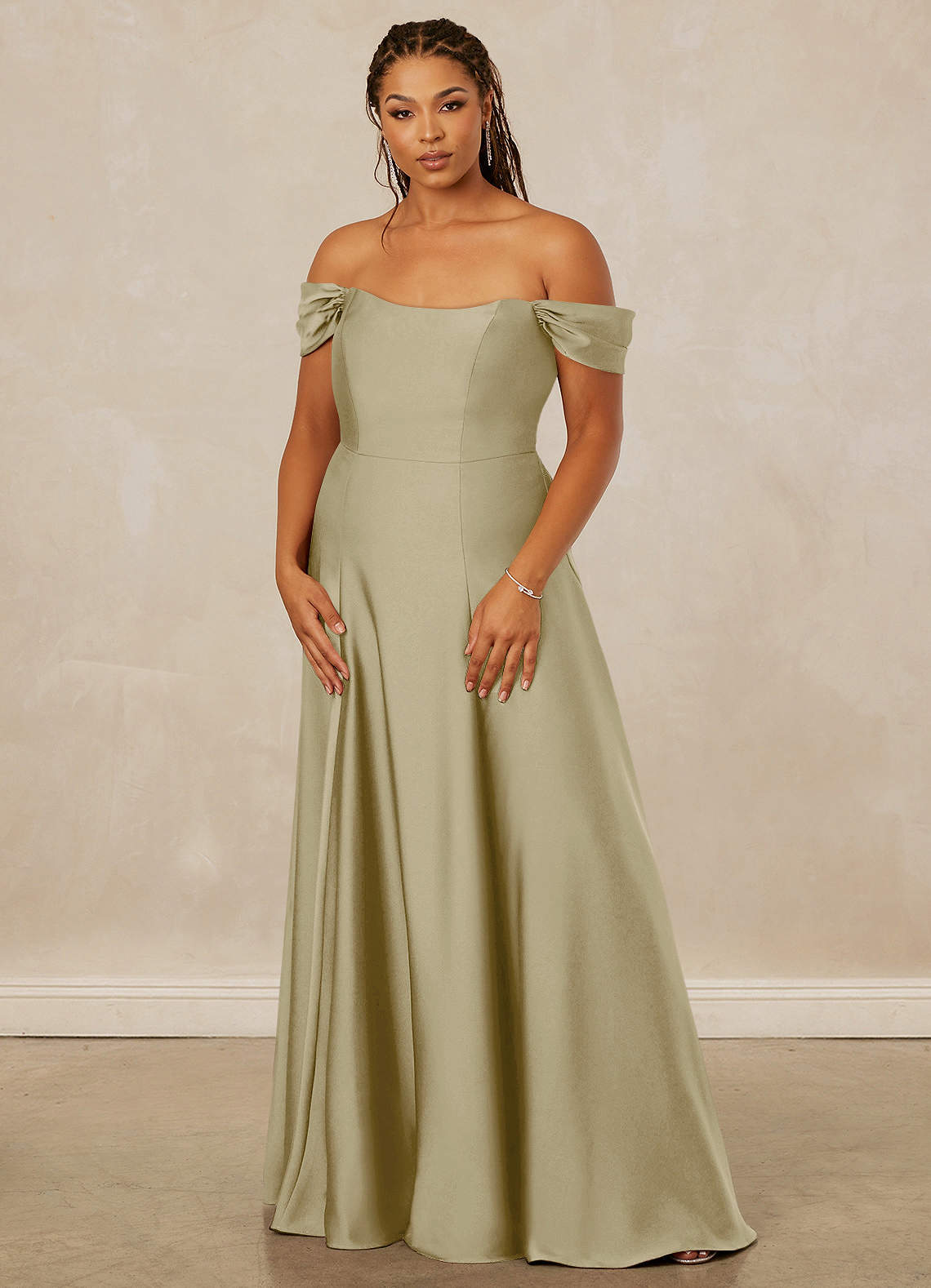 Christian Siriano Bridal for Azazie 1002 Bridesmaid Dresses Moss Green A-Line Off the Shoulder Stretch Satin Convertible Dress image10