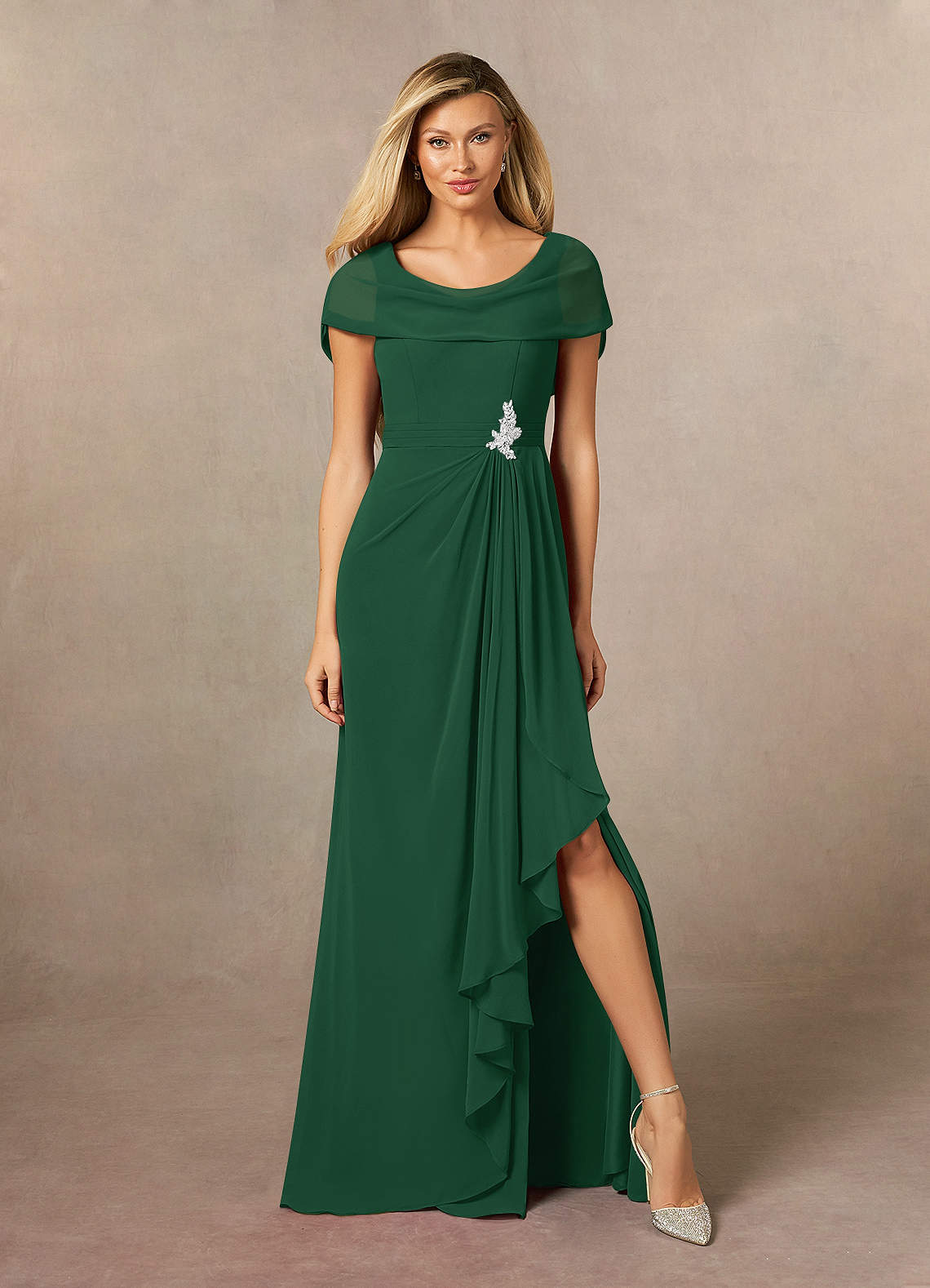 Azazie Mary Dark Green A-Line Side Slit Chiffon Dress | Azazie