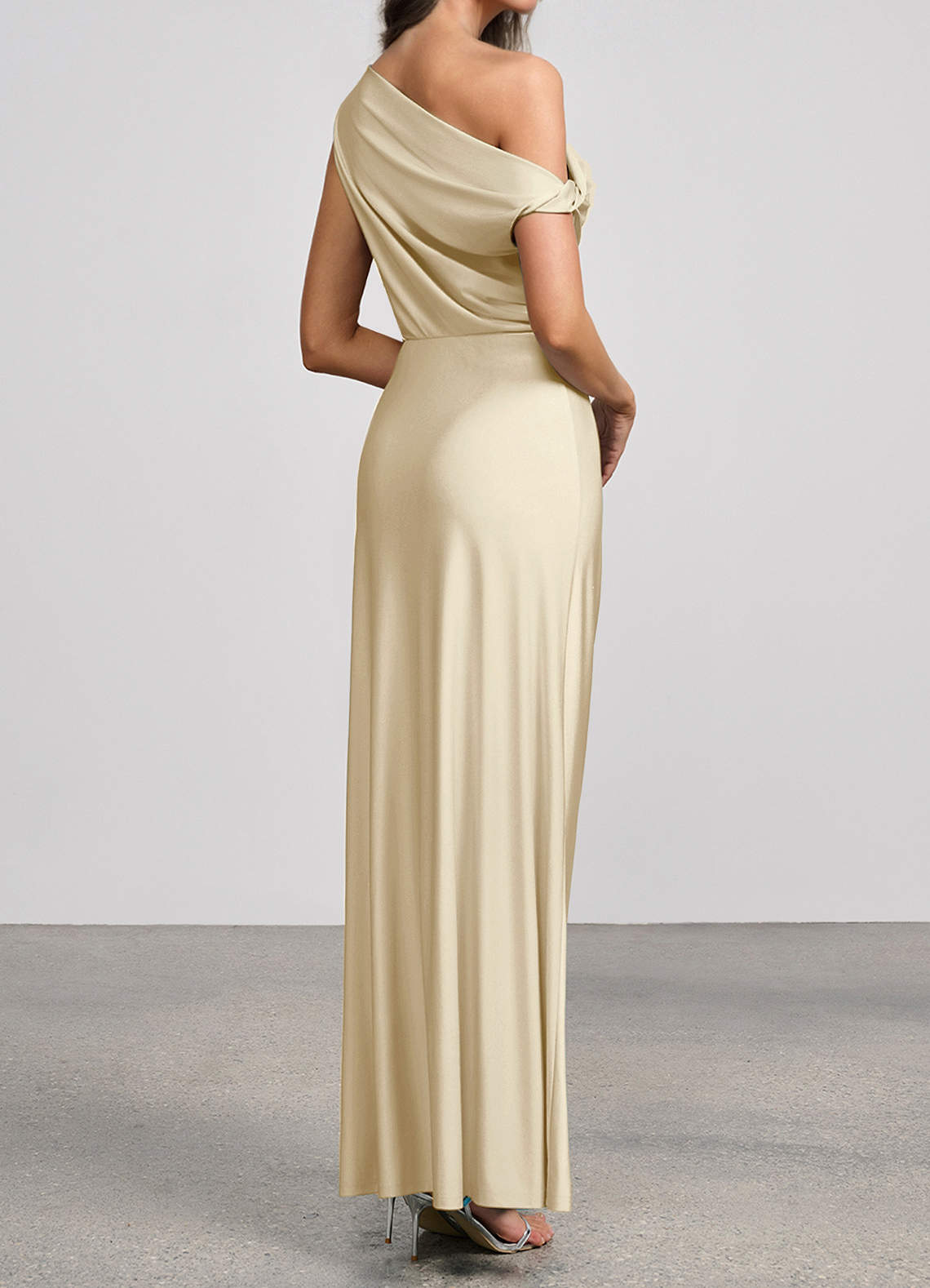 Elowen Champagne Stretch Knit Maxi Dress | Azazie