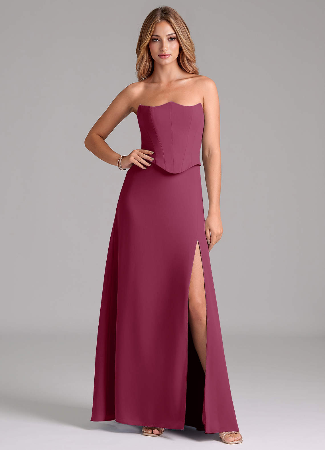 Azazie Jenilyn Bridesmaid Dresses Mulberry A-Line Strapless Chiffon Dress image1