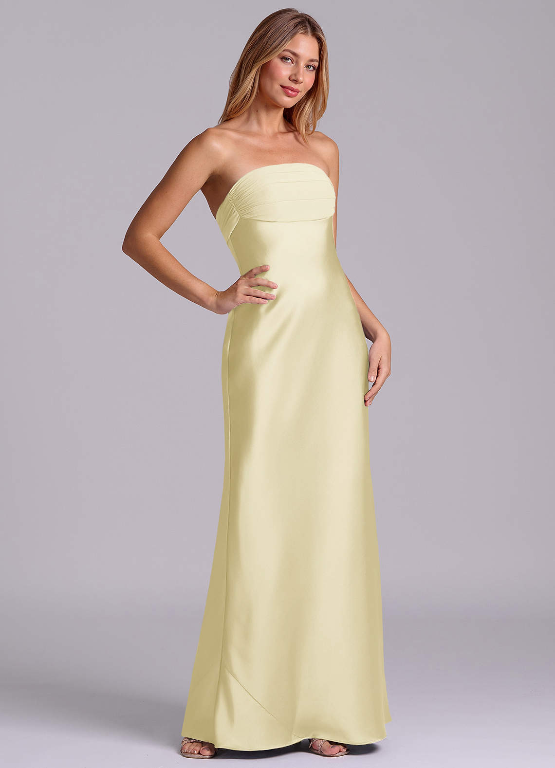 Azazie Ailanie Brudtärnklänningar Klä av Tubklänning i Stretch Satin Axelbandslös Citronsorbet image4