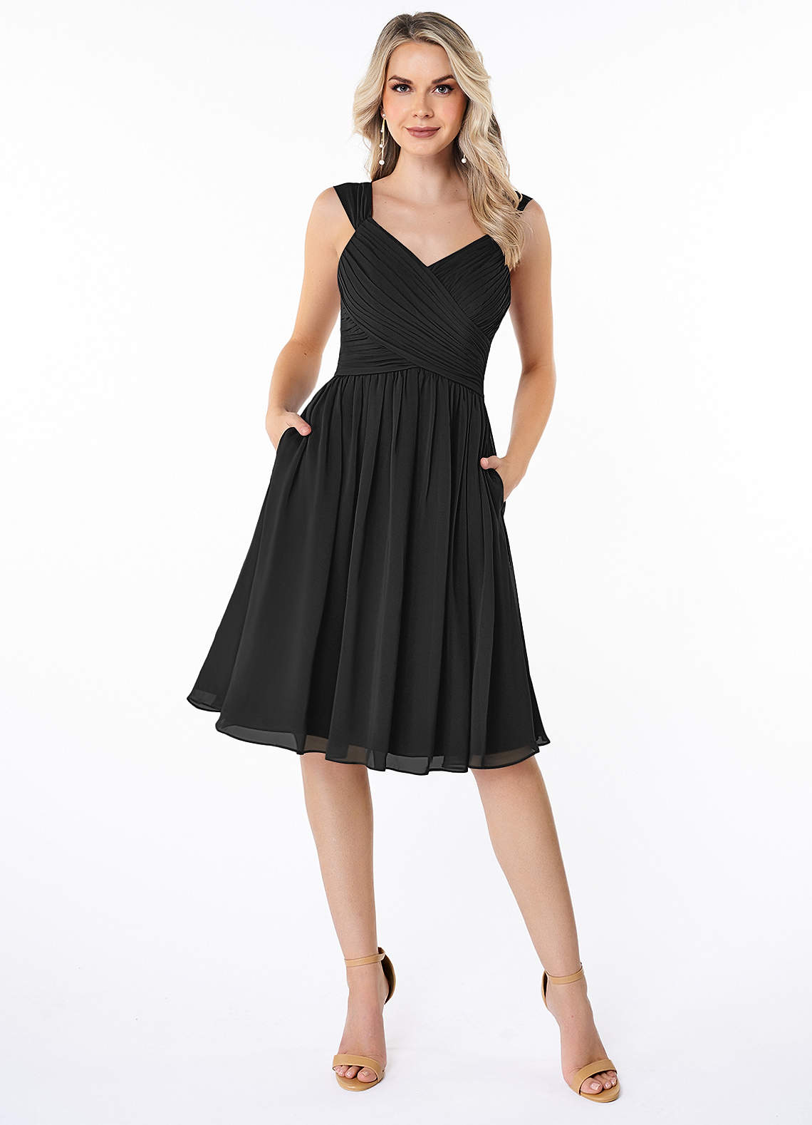 Azazie Angie Bridesmaid Dresses Black A-Line Corset Chiffon Dress image1