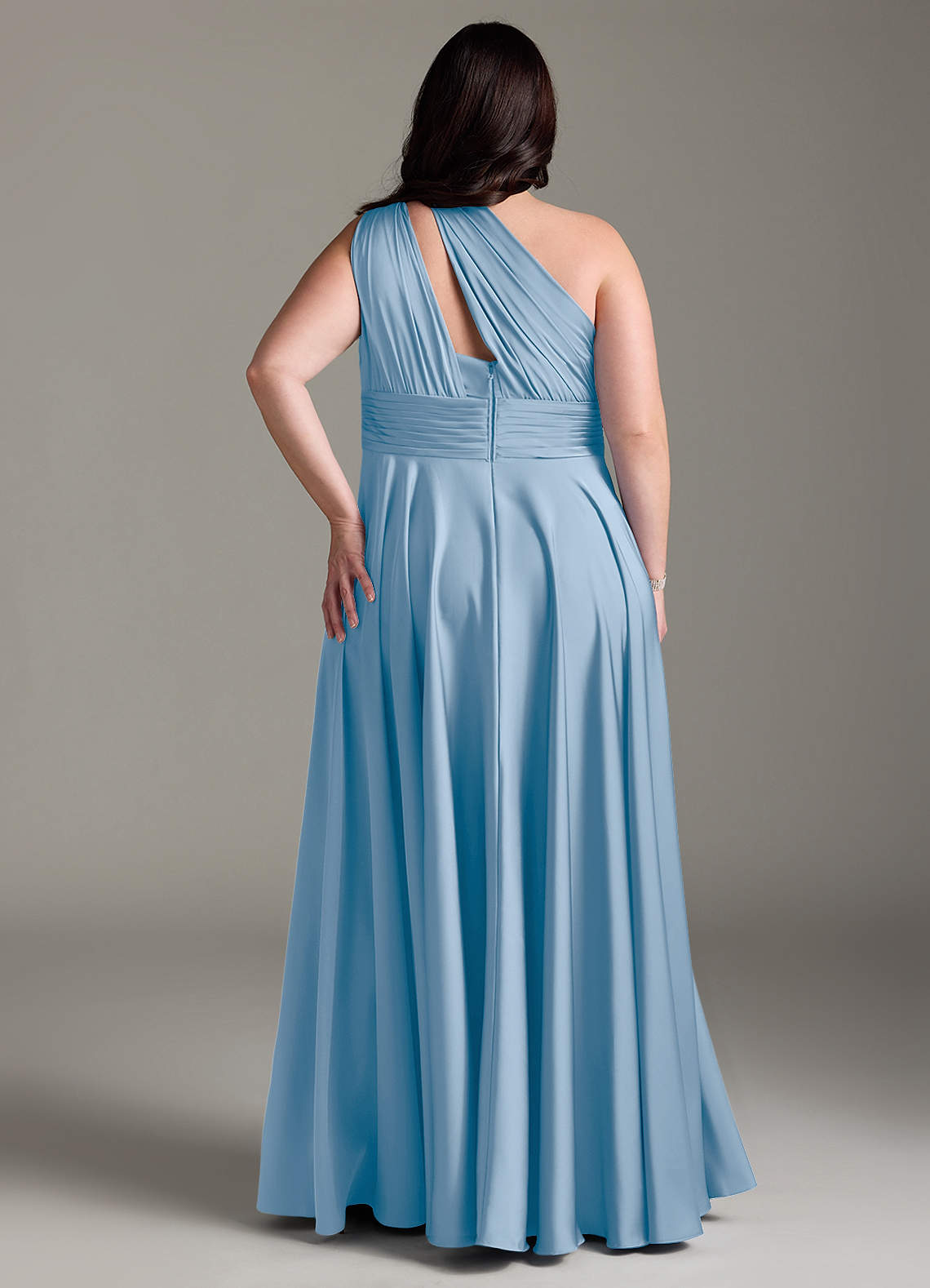 Azazie Charlize Bridesmaid Dresses Powder Blue A-Line One Shoulder Stretch Satin Dress image9