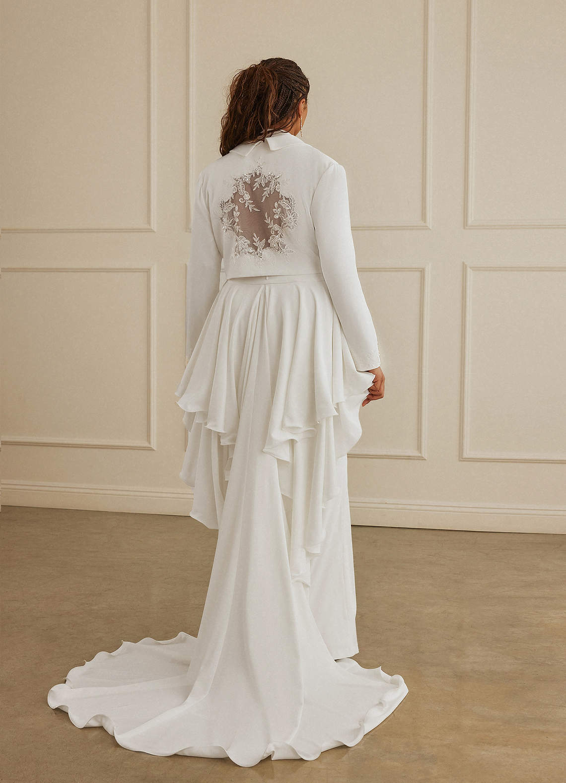 Christian Siriano Bridal for Azazie 2011 Wedding Dresses Crepe Back Satin Jumpsuit With Lace Illusion Jacket and Overskirt image13