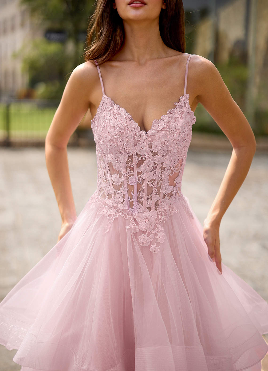 Spitze Rosa Vestido de baile de renda transparente image6