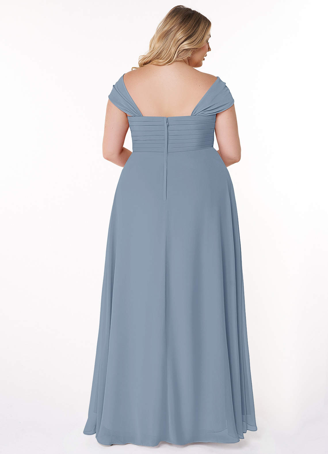 Azazie Kaitlynn Bridesmaid Dresses Dusty Blue Empire Ruched Chiffon Convertible Dress image10