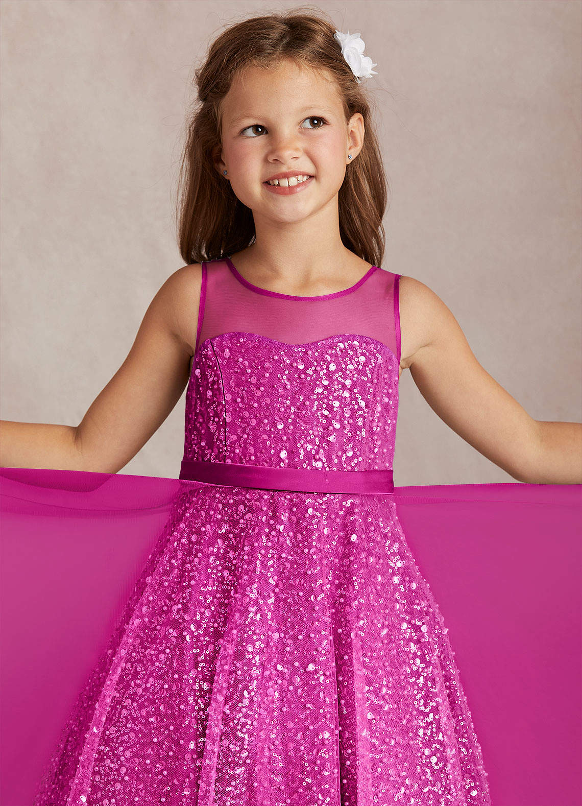 Azazie Siwa Flower Girl Dresses Fuchsia A-Line Beaded Tulle Dress image1