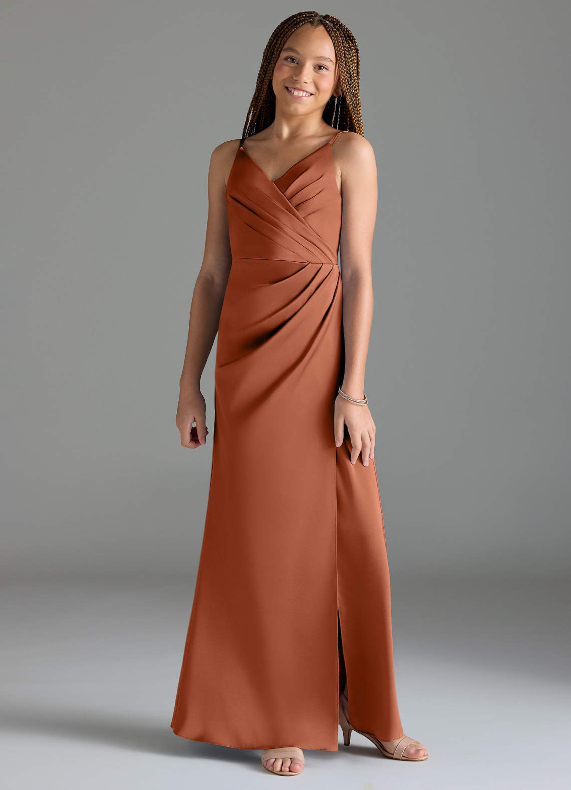 Azazie Maci Junior Cedar Rose Mermaid Pleated Stretch Satin Dress image1