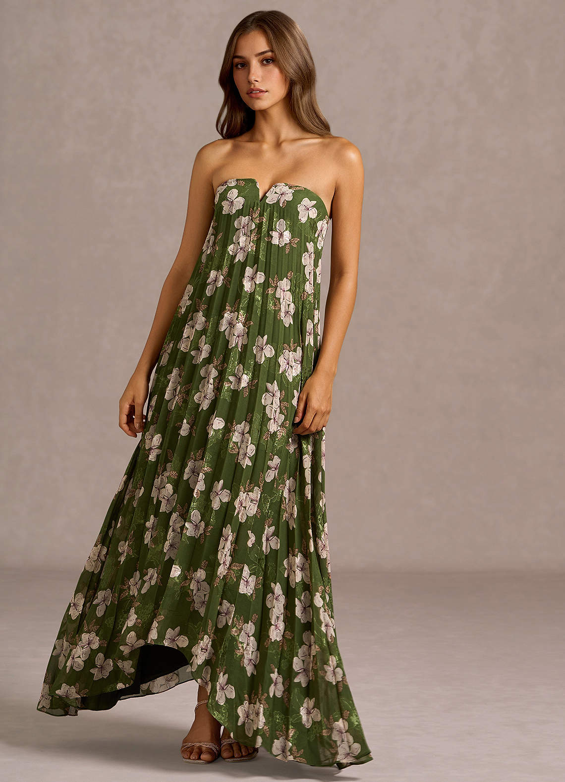 Maxi jurk Noa Groen Bloemen image1