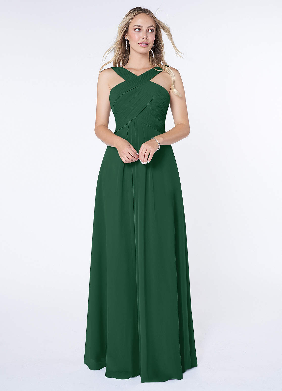 Azazie Kaleigh Bridesmaid Dresses Dark Green A-Line Pleated Chiffon Dress image1