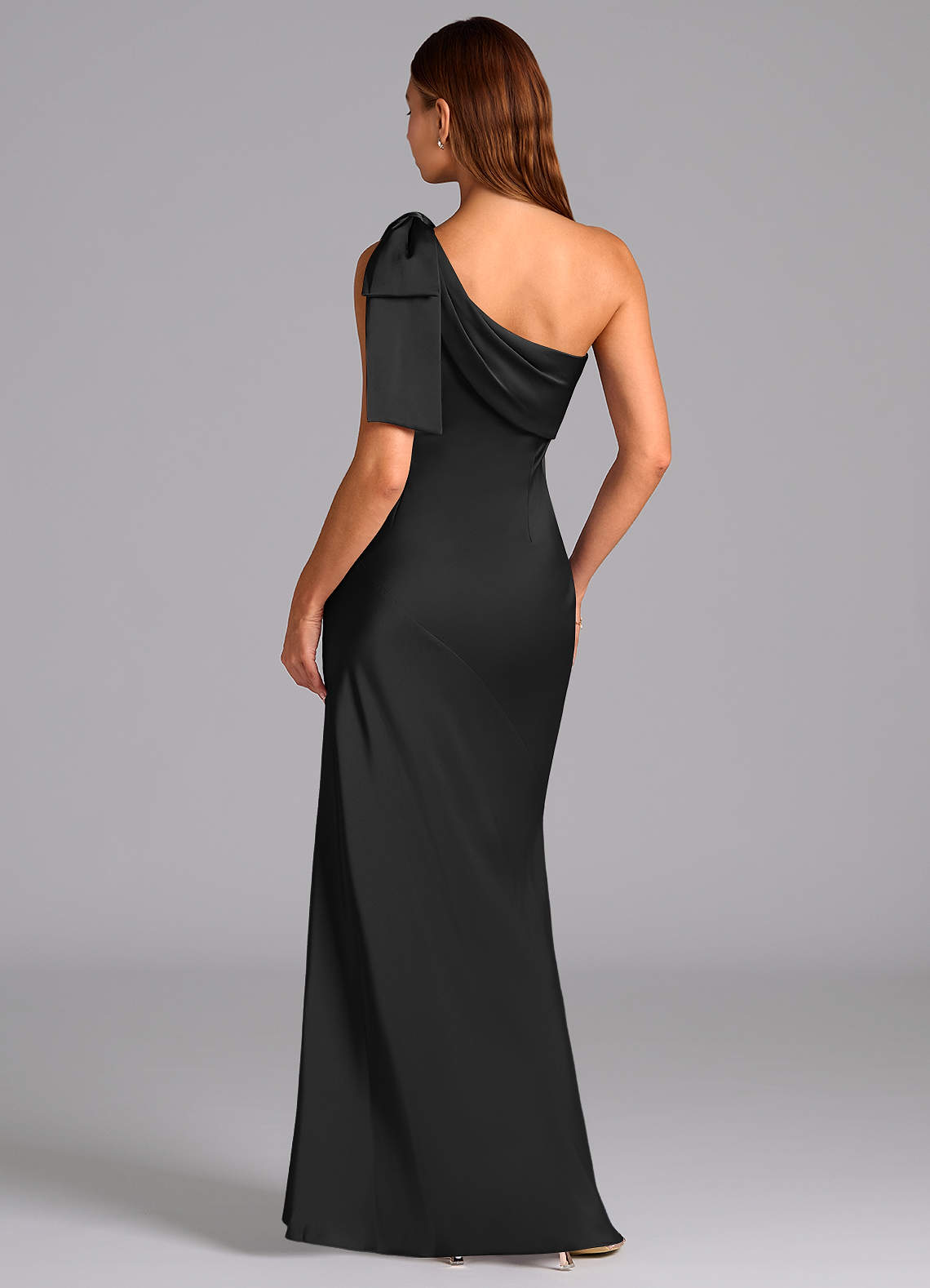 Azazie Yuanna Bridesmaid Dresses Black Mermaid One Shoulder Stretch Satin Dress image1