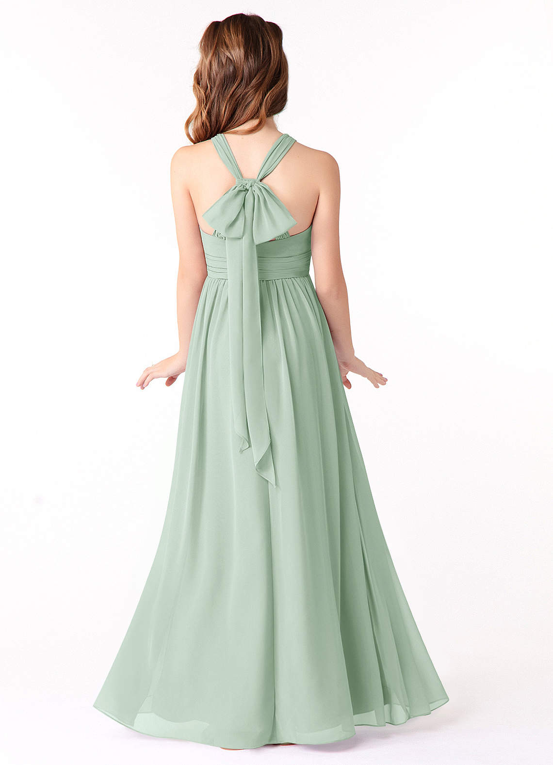 Azazie Jaylah Junior Agave A-Line Ruched Chiffon Dress image1