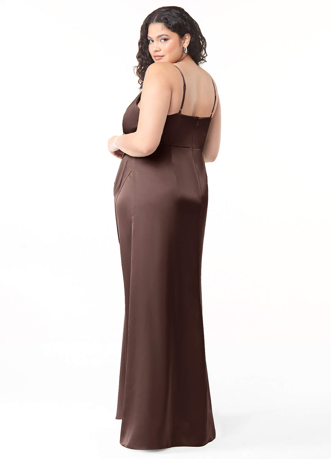 Azazie Maci Bridesmaid Dresses Ganache A-Line V-Neck Pleated Stretch Satin Dress image7