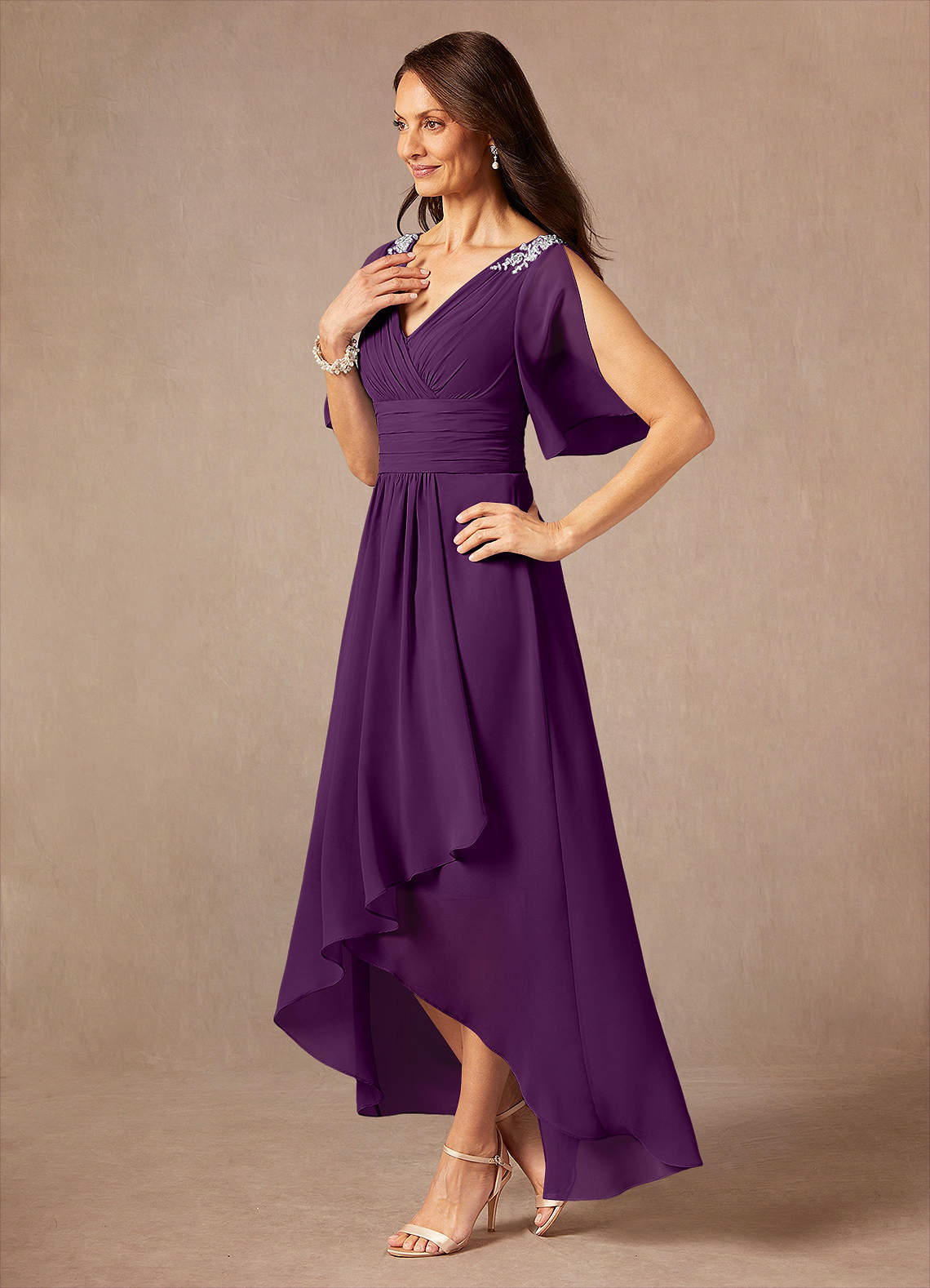 Azazie Pascual Mother of the Bride Dresses Grape A-Line Pleated Chiffon Dress image2