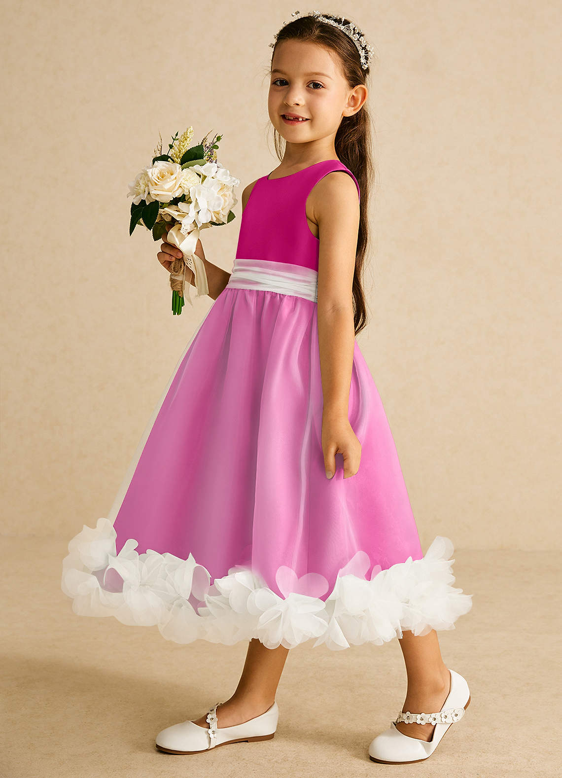 Azazie Stardust Blumenmädchenkleider A-Linie ärmellos Organza Kleid Fuchsia image2