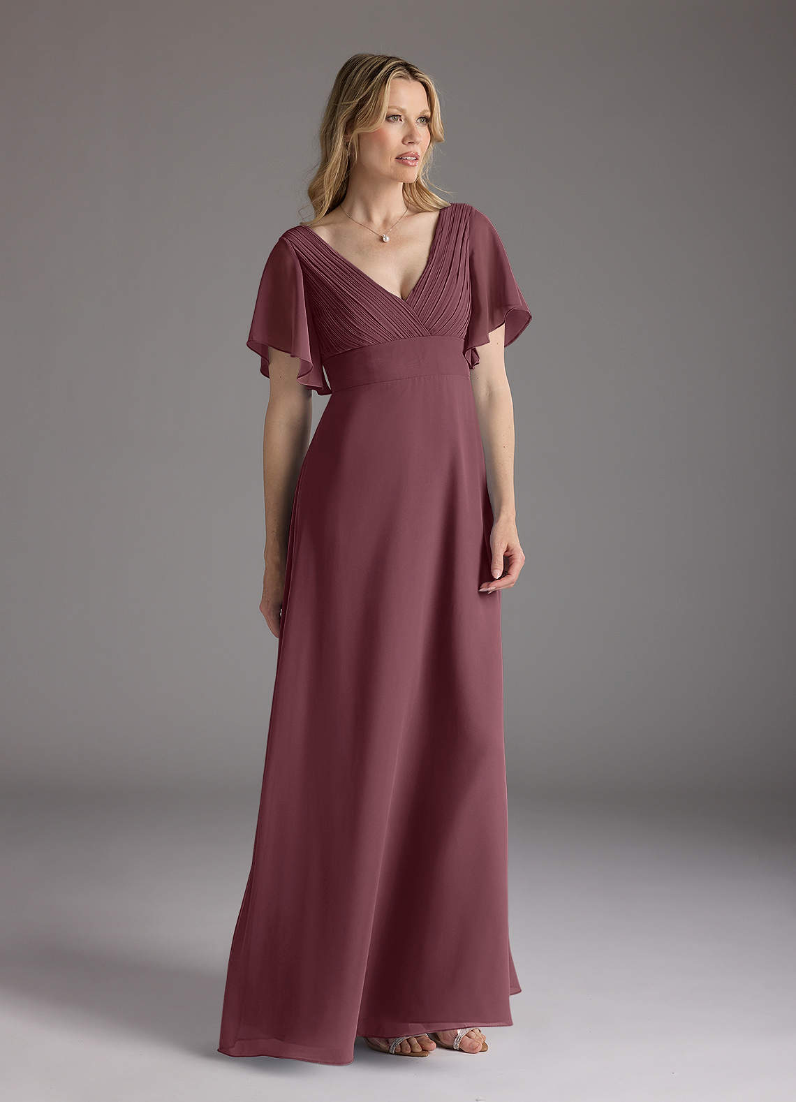 Azazie Alessa Moeder van de bruid jurken A-Lijn Jurk van Chiffon V-hals geplooid Sangria image1