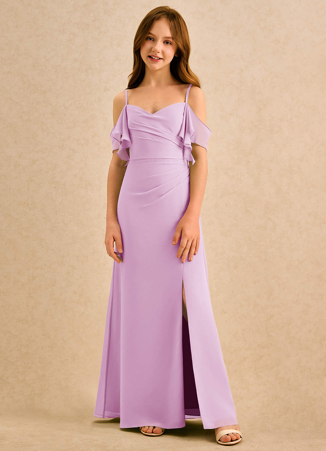 Azazie Pippy Girls Formal Sukienki dla dziewczynek sypiących kwiaty Linia A Dekolt w kształcie serca Szyfon Długość podłogi Sukienka image2