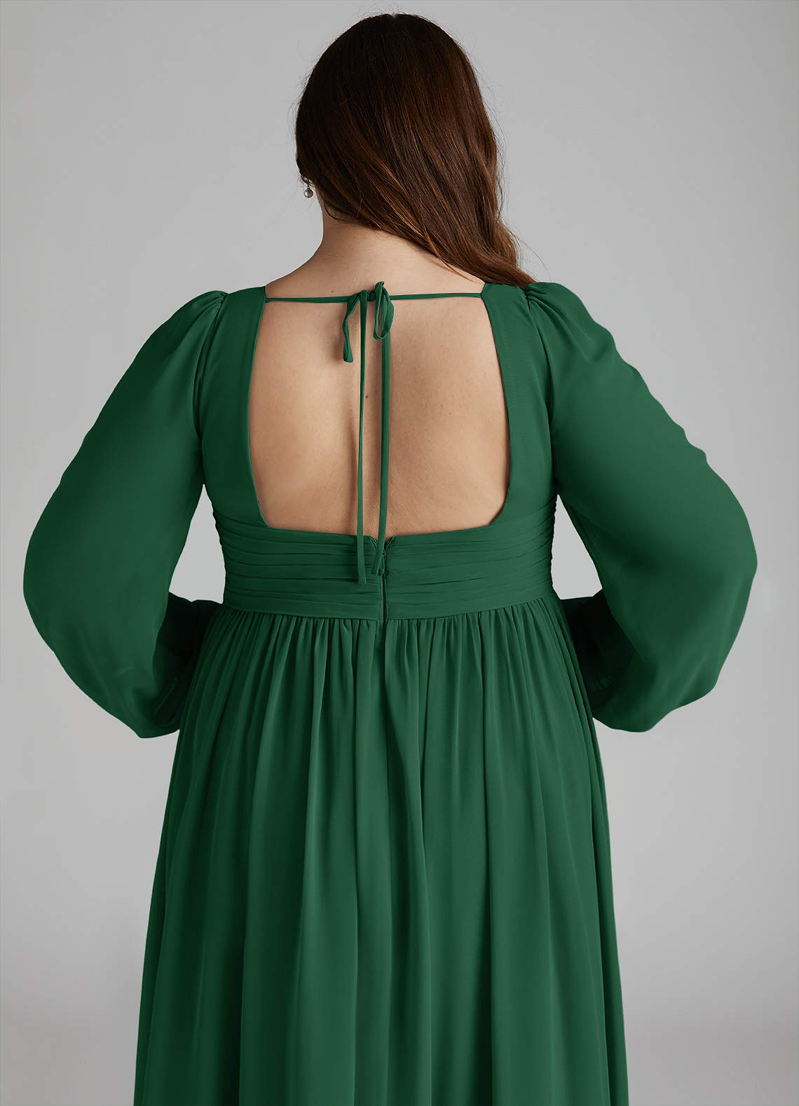 Azazie Norah Bridesmaid Dresses Dark Green A-Line V-Neck Long Sleeve Chiffon Dress image8