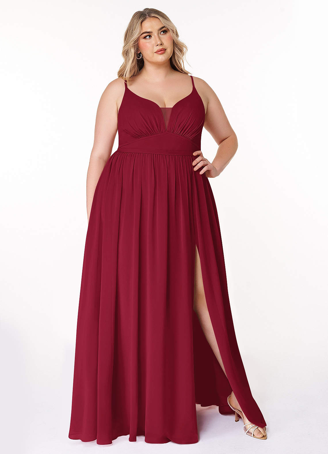 Azazie Rayna Vendita Finale Abito A-Line in Chiffon con Scollo a V a Pieghe Agave image1