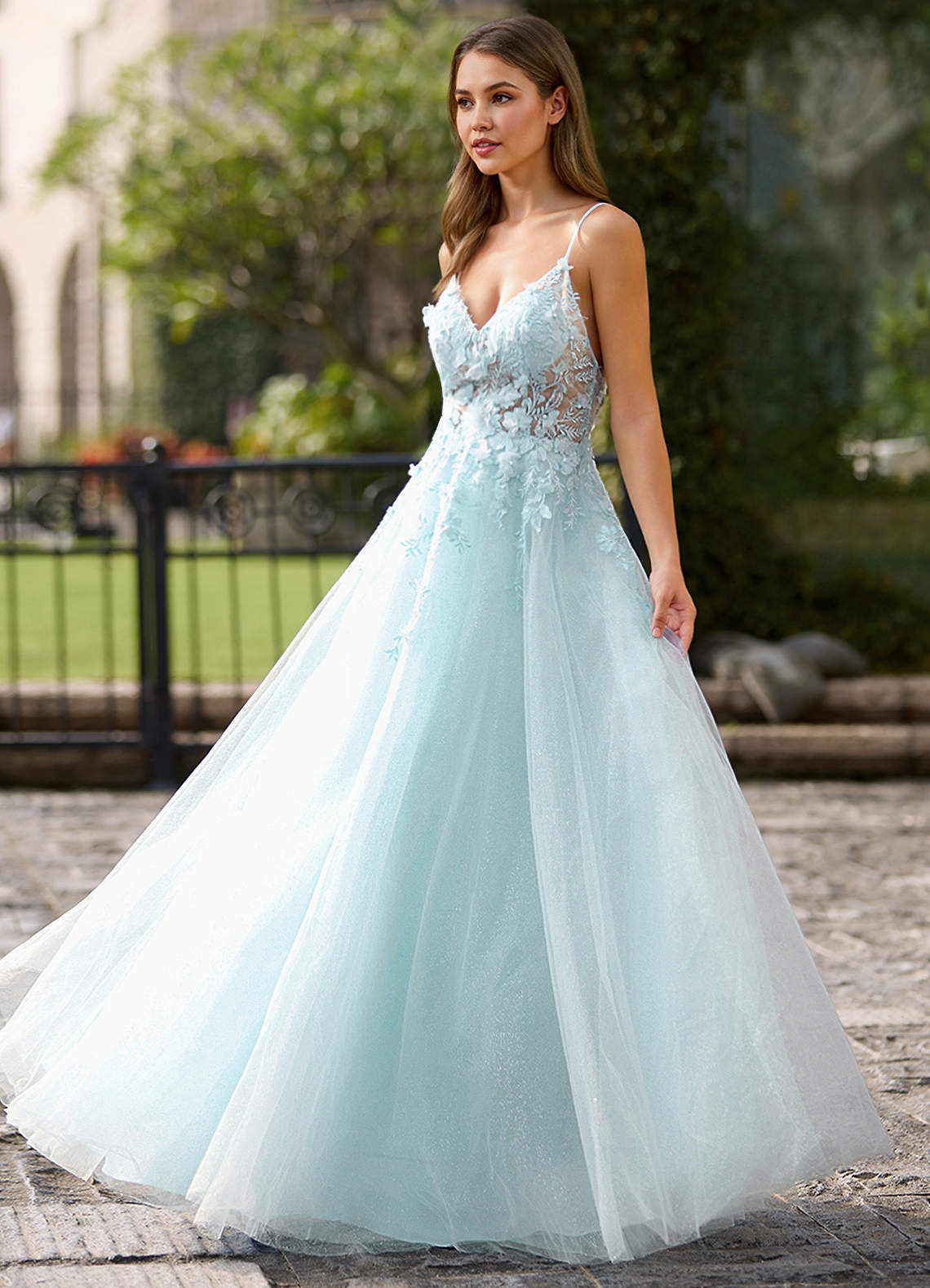 Filigreelace Light Green 3D Floral Prom Dress | Azazie