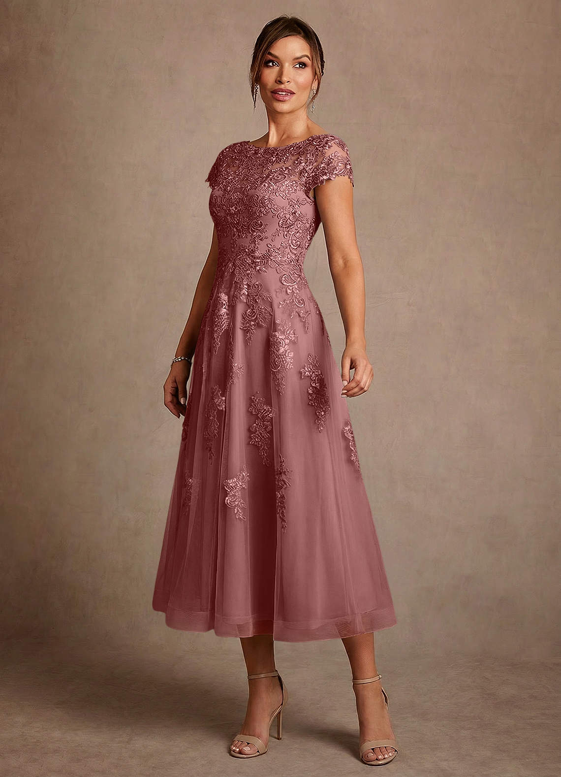 Azazie Jolanda vestidos de madre de la novia Vestido de Rosa Del Desierto de Encaje de Corte en A image3