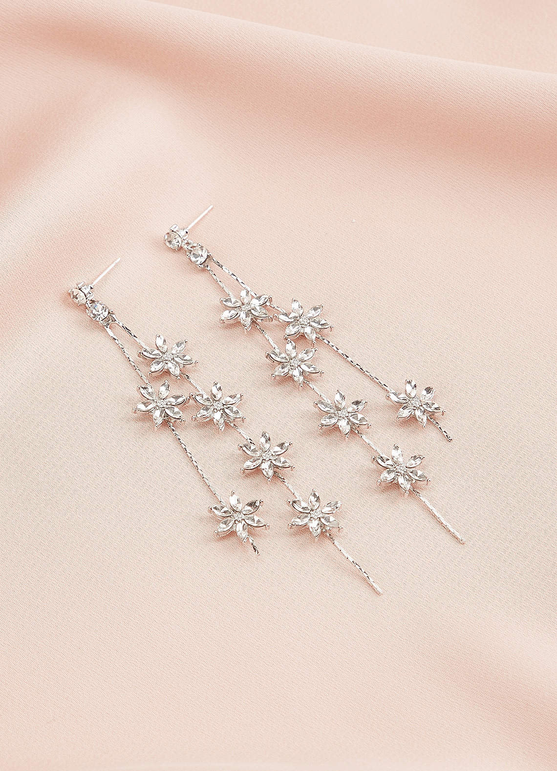 front Crystal Flower Tassel Earrings