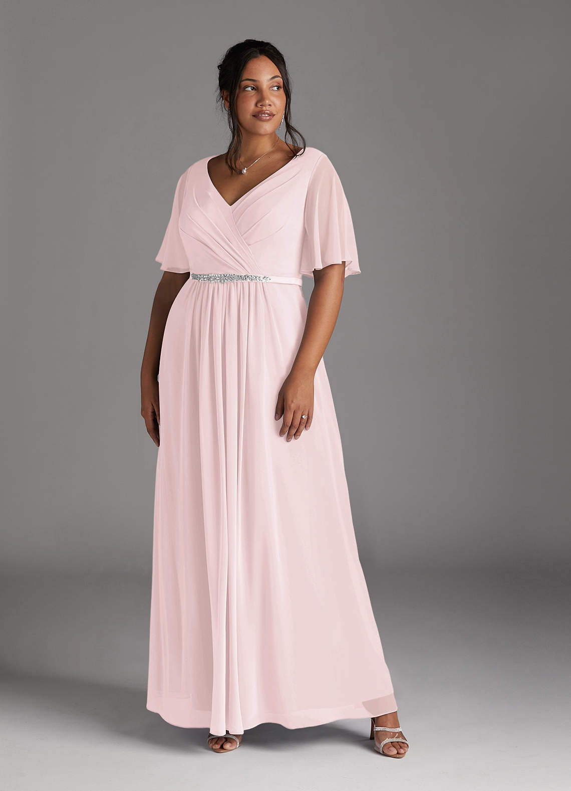 Azazie Tricia Mother of the Bride Dresses Blushing Pink A-Line V-Neck Pleated Chiffon Dress image1