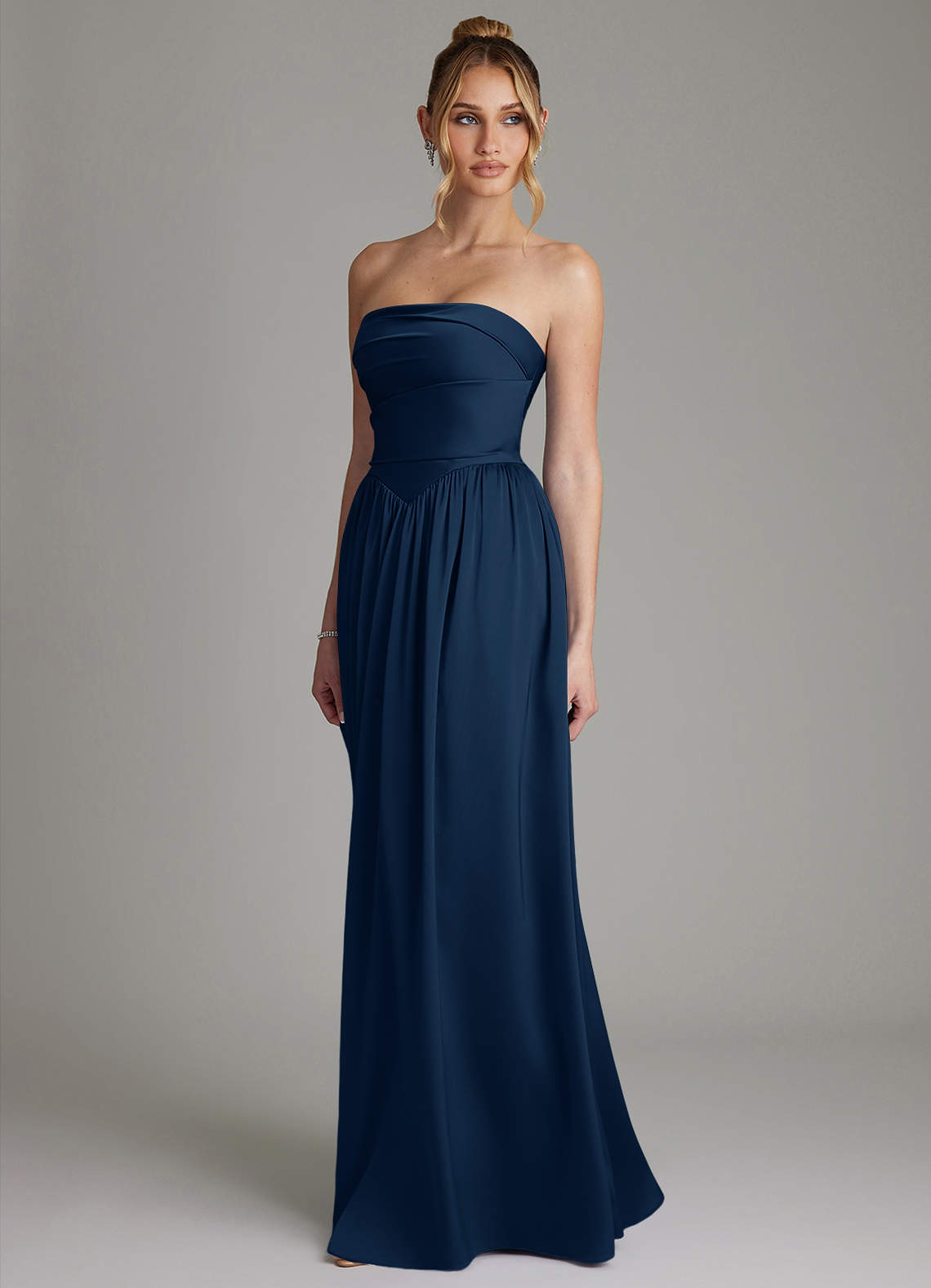 Azazie Zena Dark Navy Stretch Satin Bridesmaid Dresses | Azazie