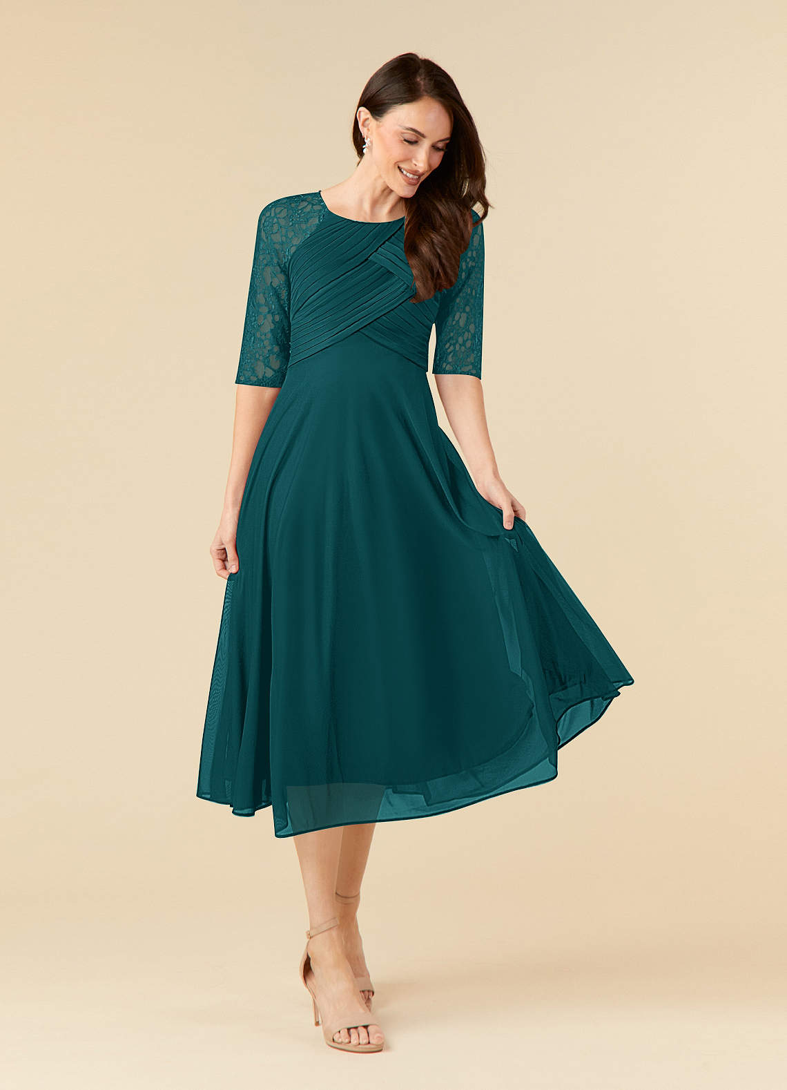 Azazie Gracelyn Mother of the Bride Dresses Peacock A-Line Lace Dress image1